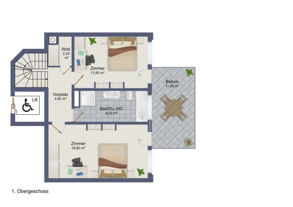 Immobilie in Grafstal - 3.5 Zimmer-Garten-Maisonettewohnung in Grafstal, Wohnen wie im Einfamilienhaus - Bild 12