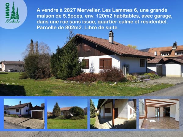 Immobilie in Mervelier - Baisse de prix : maison 5.5pces, env. 120m2, terrain 802m2, avec garage, places de parc, terrasse - Bild 0