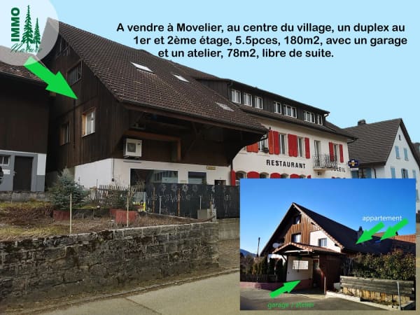 Immobilie in Movelier - Baisse de prix : grand duplex au centre du village avec garage et atelier, libre de suite - Bild 0