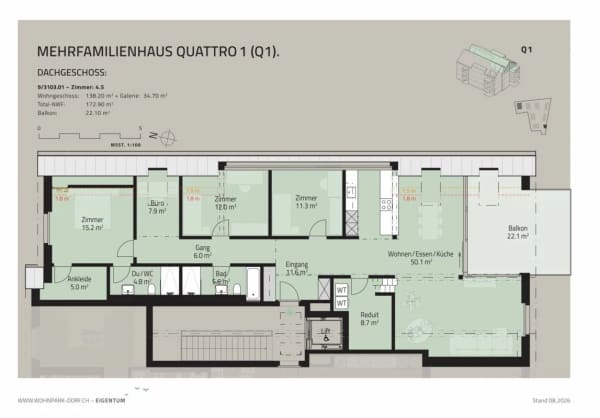 Immobilie in Benken Sg - WOHNPARK DORF - VERKAUFSSTART 2. ETAPPE - 4,5-Zimmerwohnung im Dachgeschoss - Bild 7