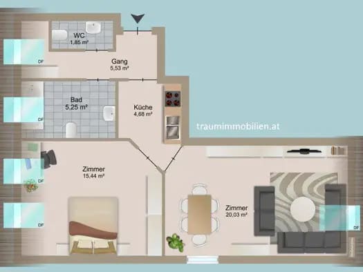 Immobilie in Feldkirchen in Kärnten - Wohnung zum Kauf - Feldkirchen in Kärnten - 130.000 € - 2 Zimmer, 52,8 m², 2. Geschoss - Bild 1