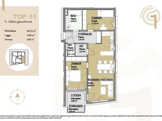 Immobilie in Perg - Wohnung zum Kauf - Erstbezug - Perg - 309.000 € - 3 Zimmer, 69,2 m², 1. Geschoss - Bild 2