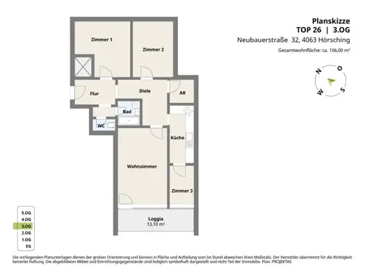 Immobilie in Hörsching - Wohnung zum Kauf - Hörsching - 245.000 € - 4 Zimmer, 106 m², 3. Geschoss - Bild 2