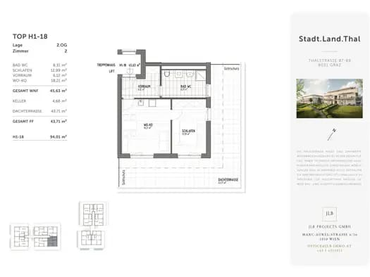Immobilie in Gösting - Wohnung zum Kauf - Erstbezug - Graz - 235.000 € - 2 Zimmer, 45,6 m², 2. Geschoss - Bild 0