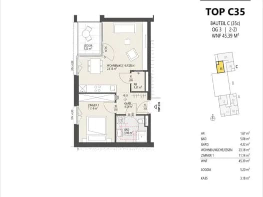Immobilie in Arzl - Wohnung zum Kauf - Erstbezug - Innsbruck - 378.100 € - 2 Zimmer, 45,4 m² - Bild 2