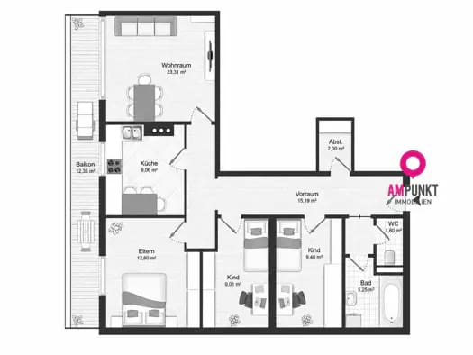 Immobilie in Henndorf am Wallersee - Wohnung zum Kauf - Henndorf am Wallersee - 397.000 € - 4 Zimmer, 87,5 m², 2. Geschoss - Bild 2