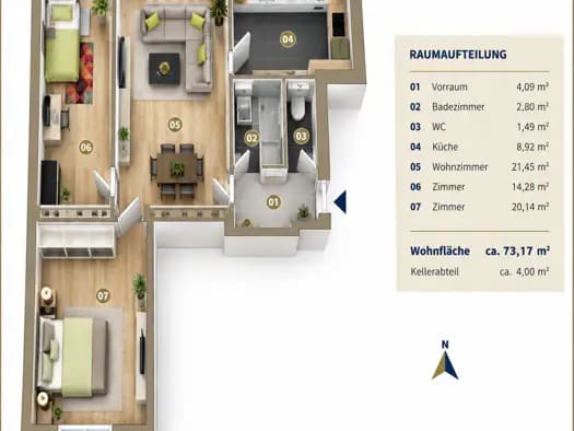 Immobilie in Liesing - Wohnung zum Kauf - Liesing - 260.000 € - 3 Zimmer, 72,6 m², 4. Geschoss - Bild 2