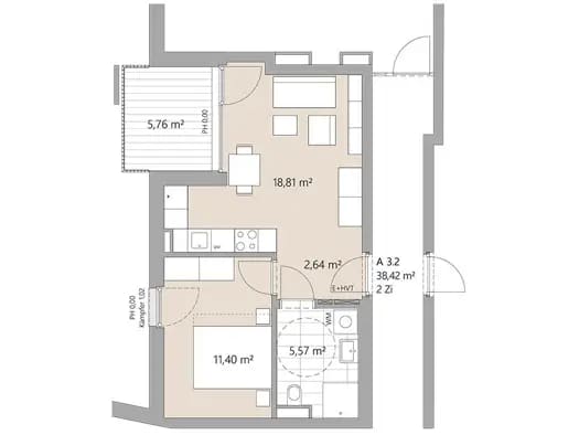 Immobilie in Pradl - Wohnung zum Kauf - Erstbezug - Innsbruck - 340.000 € - 2 Zimmer, 38,4 m², 3. Geschoss - Bild 2