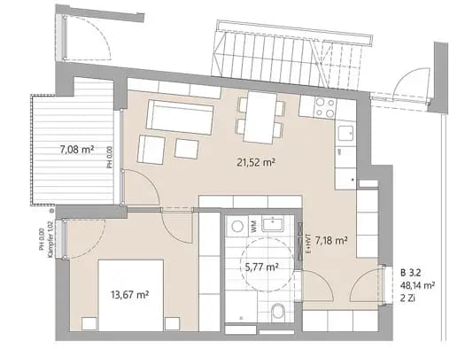 Immobilie in Pradl - Wohnung zum Kauf - Erstbezug - Innsbruck - 460.000 € - 2 Zimmer, 48,1 m², 3. Geschoss - Bild 2