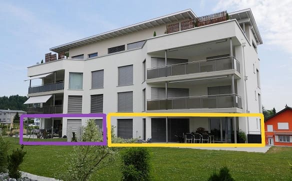 Immobilie in Roggliswil - 4.5-ZI-Parterre-Wohnungen - gedeckter Sitzplatz mit Grünfläche - Bild 1