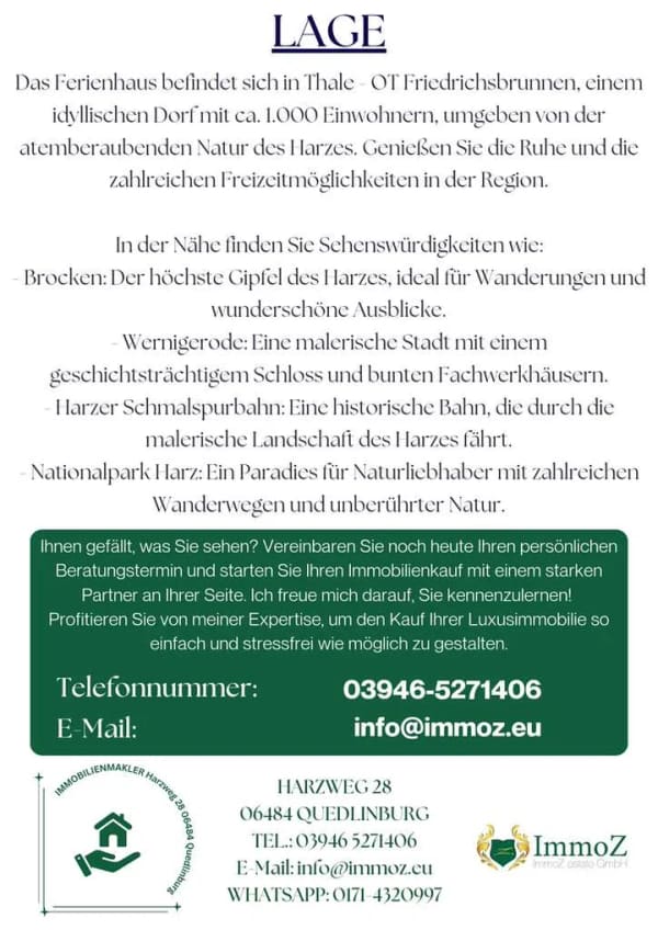 Immobilie in Thale - Ferienhaus mit integrierter Physiotherapie im Herzen des Harzes - Bild 2