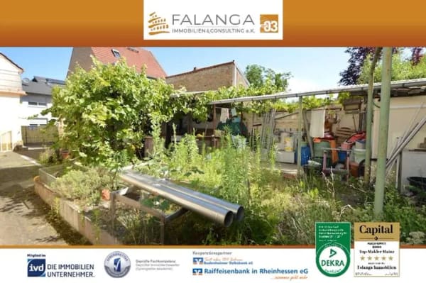 Immobilie in Budenheim - Falanga Immobilien - 1-2 Fam.Hs. mit vielfältigen Möglichkeiten & tollem Hof-/Gartenbereich in Bud. - Bild 0