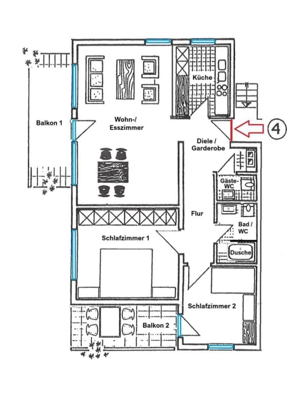 Immobilie in Großbettlingen - DG-Wohnung (ca. 75 qm Grundfläche) mit Loggia, Einbauküche und Kfz-Stellplatz in Großbettlingen - Bild 2
