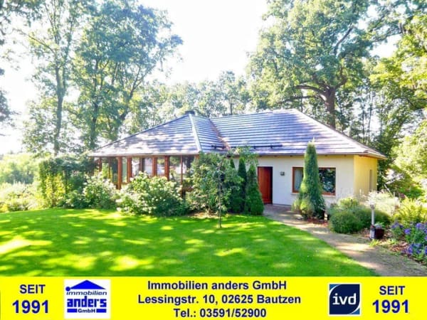 Immobilie in Obergurig - Hornja Hórka - Modernes EFH im Bungalowstil mit Terrasse - Bad mit Wanne und Dusche - Kamin - EBK - Doppelcarport - nahe Bautzen - Bild 0