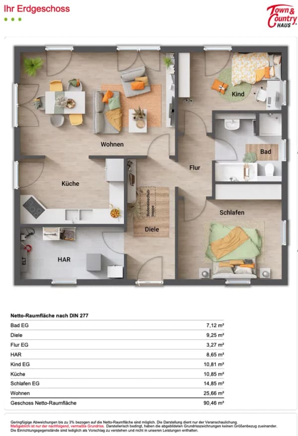 Immobilie in Breitengüßbach - Moderner Town & Country Bungalow 92 – Wohnen auf einer Ebene | Effizienzhaus 55 | Breitengüßbach - Bild 2