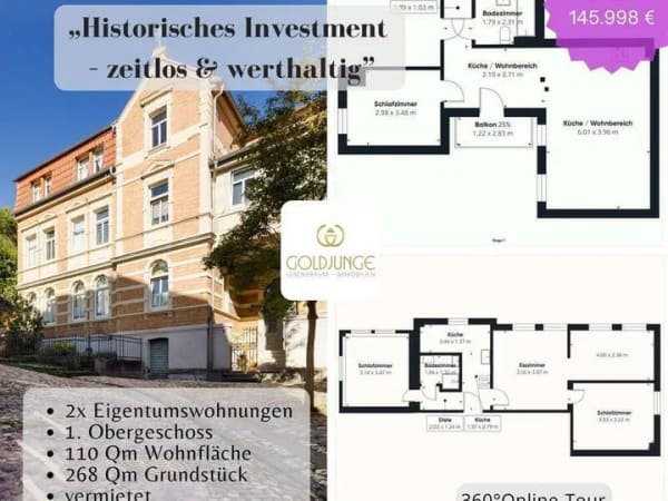 Immobilie in Rudolstadt - Doppeltes Altbau-Investment in der Rudolstädter Altstadt - Lage mit Geschichte - Bild 0