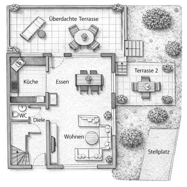 Immobilie in Bergatreute - Reiheneckhaus statt Wohnung: 139 m², Garten, überdachte Terrasse & Tiefgarage - Bild 3