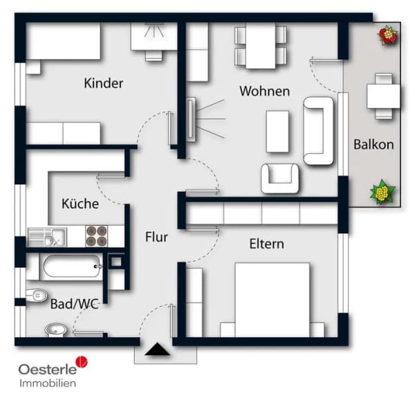 Immobilie in Leutkirch im Allgäu - Solide Wohnung ohne unnötigen Firlefanz
Hell und optimal geschnitten - Bild 3