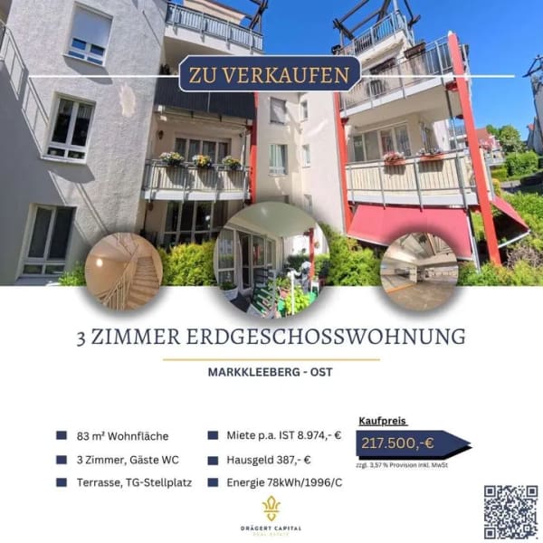 Immobilie in Markkleeberg - Attraktive 3-Zimmer-Eigentumswohnung mit Gartenterrasse & TG-Stellplatz - Bild 0