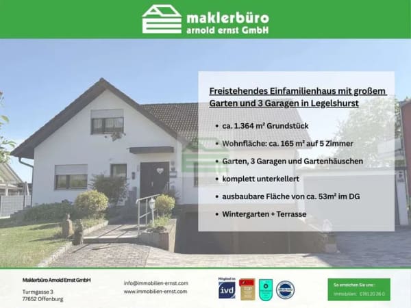 Immobilie in Willstätt - Freistehendes Einfamilienhaus mit großem Garten in Legelshurst - Bild 0