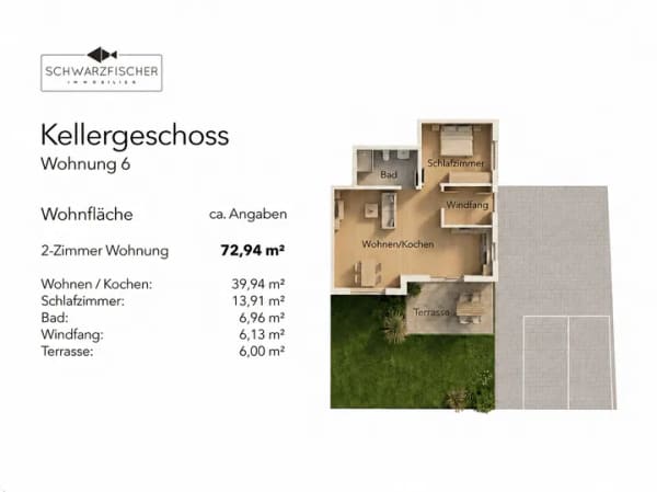 Immobilie in Zell - Modernes Wohnen im Neubau: 2-Zimmer-Wohnung im Untergeschoss mit Terrasse und eigener Zufahrt in Zell - Bild 4