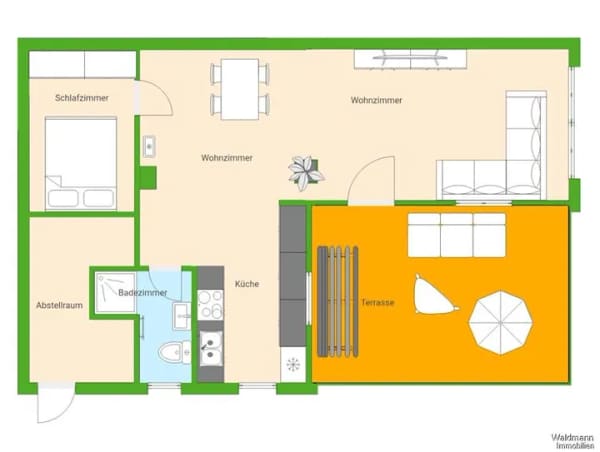 Immobilie in Nuthe-Urstromtal - Freizeit Bungalow in Seenähe, Carport, Kamin , Küche, Bad, Wintergarten, 2 Zimmer, große Terrasse, P - Bild 1