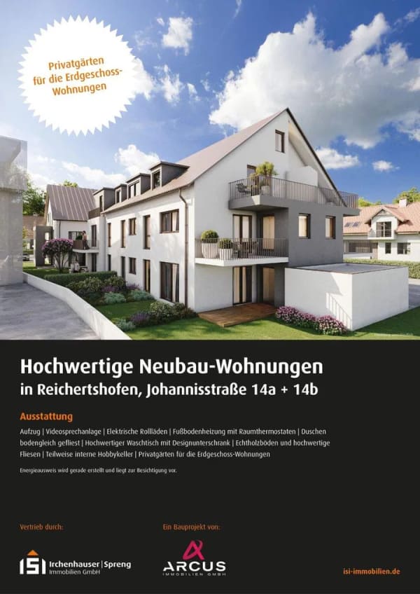 Immobilie in Reichertshofen - Reichertshofen! 2-ZKB EG-Whg. mit 10 m² Süd-Terrasse, FBH, elektr. Rollläden, Videospr., Keller! - Bild 0