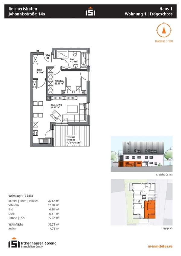Immobilie in Reichertshofen - Reichertshofen! 2-ZKB EG-Whg. mit 10 m² Süd-Terrasse, FBH, elektr. Rollläden, Videospr., Keller! - Bild 1