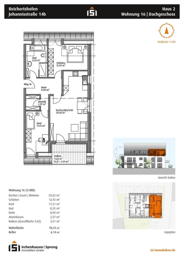 Immobilie in Reichertshofen - Reichertshofen! 3-ZKB DG-Whg. mit 9 m² Süd-Balkon, FBH, elektr. Rollläden, Videosprech., Keller! - Bild 1