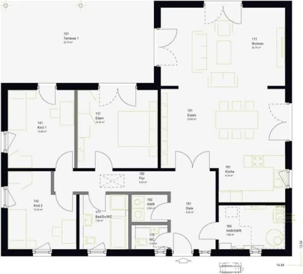 Immobilie in Brachttal - Das ComfortStyle 16.01 W: der König der Bungalows - knapp 50 m² Wohnzimmer auf einer Ebene - Bild 1