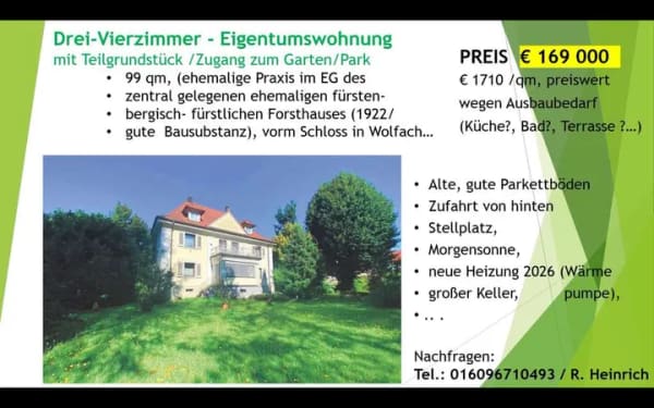 Immobilie in Oberwolfach - Drei-Vierzimmer -  Eigentumswohnung mit Teilgrundstück - Bild 0
