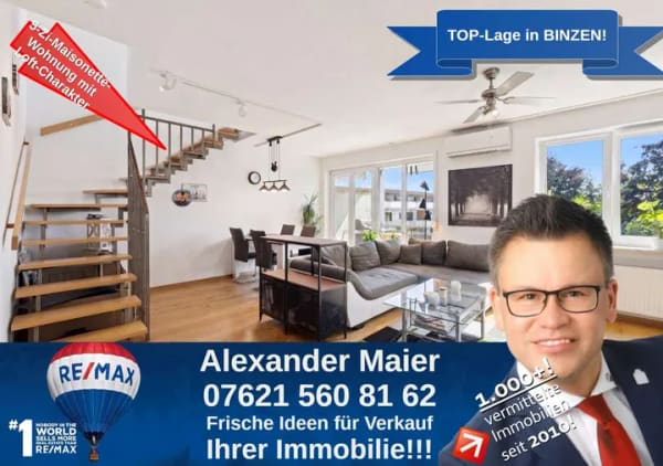 Immobilie in Binzen - WOW - Wohnung wie ein Haus: TOP Maisonette mit zwei Balkonen und TG-Stellplatz in Binzen! - Bild 0