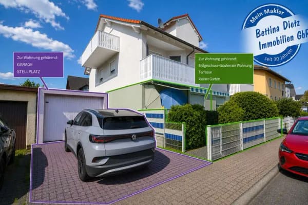 Immobilie in Niedernberg - DIETZ: Frei werdende 4-5-Zimmer Maisonettewohnung mit Terrasse, Garage und Grünfläche in Niedernberg - Bild 0