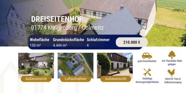 Immobilie in Klingenberg - Dreiseitenhof mit großem Grundstück – Wohnen, Leben und Gestalten in naturnaher Lage von Klingenberg - Bild 0