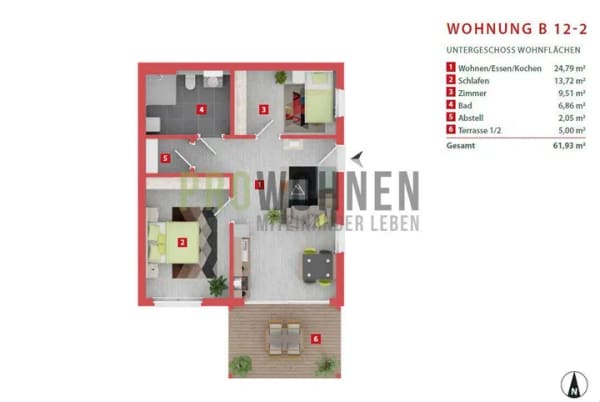 Immobilie in Geiselbach - Ihr Zuhause in der neuen Seniorenwohnanlage am Ziegelberg mit 61m² inkl. Wohnservice - Bild 1