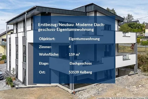 Immobilie in Kelberg - Erstbezug/Neubau: Moderne Dachgeschoss-Eigentumswohnung in erhöhter Ortsrandlage mit Aussicht - Bild 1