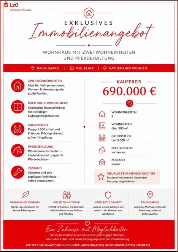 Immobilie in Garrel - Wohnhaus mit zwei Wohneinheiten und Pferdehaltung - Bild 0