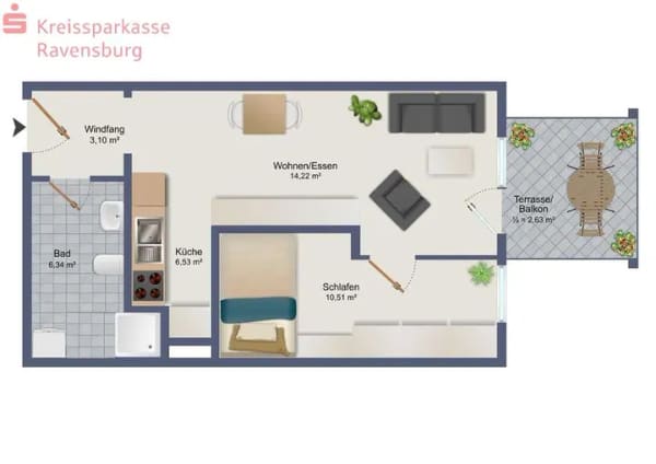 Immobilie in Ravensburg - Attraktive Kapitalanlage – 2-Zimmer-Wohnung mit Tiefgaragenstellplatz - Bild 2