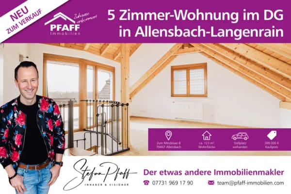 Immobilie in Allensbach - Zuhause ankommen in Allensbach-Langenrain! Provisionsfrei! 5 Zimmer-Whg. im DG mit 2 separaten Zugängen - Bild 0