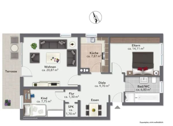 Immobilie in Großkarolinenfeld - Wohnen mit Terrasse - attraktive 3-Zimmer-Erdgeschosswohnung mit Garage - Bild 0