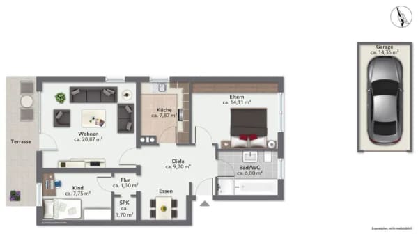 Immobilie in Großkarolinenfeld - Wohnen mit Terrasse - attraktive 3-Zimmer-Erdgeschosswohnung mit Garage - Bild 2
