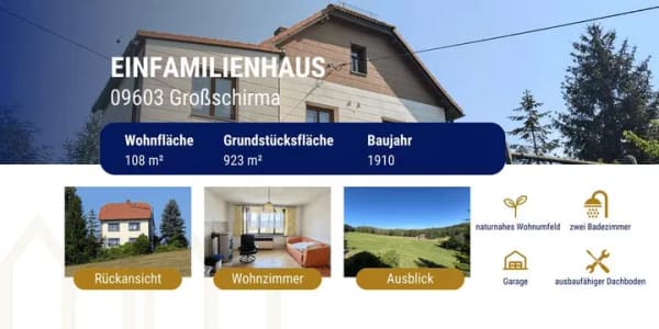 Immobilie in Großschirma - Ländliche Idylle mit Weitblick - Einfamilienhaus mit großzügigem Grundstück und naturnaher Umgebung - Bild 0