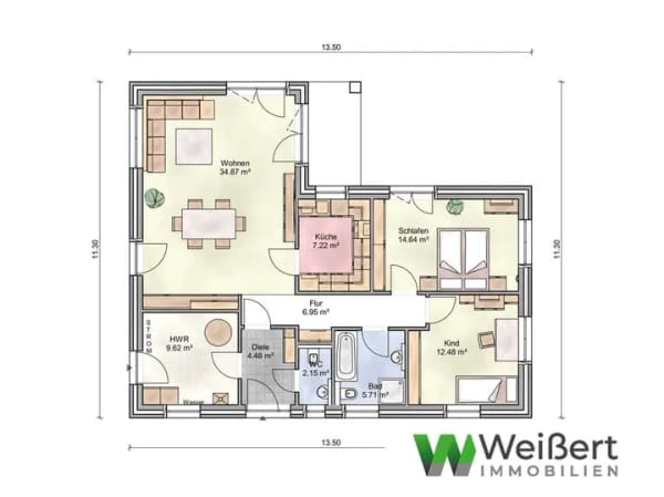Immobilie in Silberstedt - Neubauprojekt - Komfort auf einer Ebene - Moderner Winkelbungalow - 
Niedrigenergiehaus EH 40 mit W - Bild 3