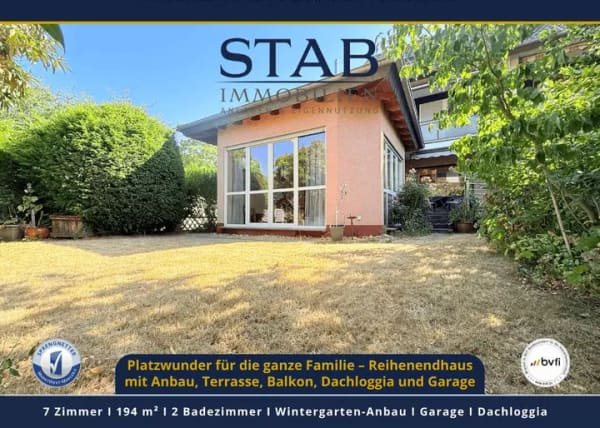 Immobilie in Hattersheim - Platzwunder für die ganze Familie – Reihenendhaus mit Anbau, Terrasse, Balkon, Dachloggia und Garage - Bild 0