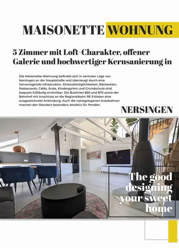 Immobilie in Nersingen - 5 Zimmer Maisonette Wohnung mit Loft-Charakter, offener Galerie, Kernsanierte Wohnung in Nersingen - Bild 1