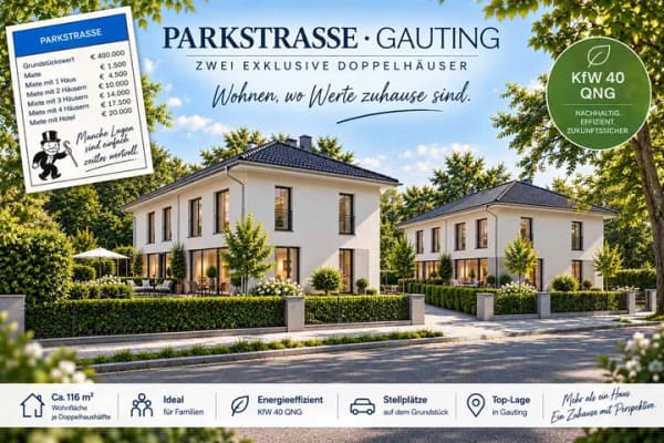 Immobilie in Gauting - Besser wird´s nicht: Spitzenlage GAUTING: 261 qm SÜD-Grundstück: Großz., gepl. DHH, ab € 608.90000 - Bild 0