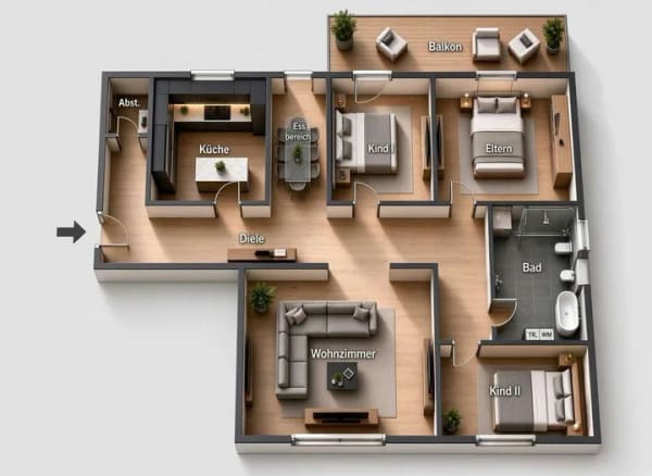 Immobilie in Bergheim - Gepflegte 4-Zimmer-Wohnung Balkon inkl. Tiefgarage Platz - Bild 1