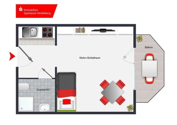 Immobilie in Altrip - Geplegtes Einzimmer-Apartment mit Balkon in ruhiger Wohnstiftanlage - Bild 3