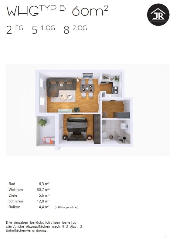 Immobilie in Neustadt an der Waldnaab - Neubau 2-Zimmer-Eigentumswohnung mit West-Balkon im 1. Obergeschoss | EH40 QNG - Bild 3