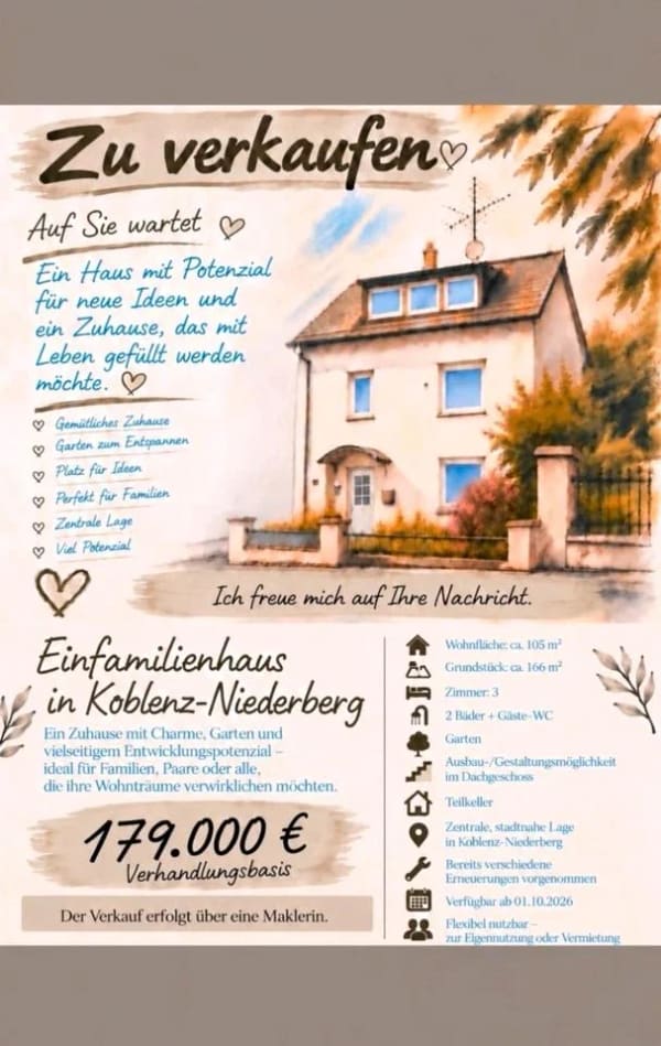 Immobilie in Koblenz - Gemütliches Einfamilienhaus mit Garten in Koblenz-Niederberg - Bild 0
